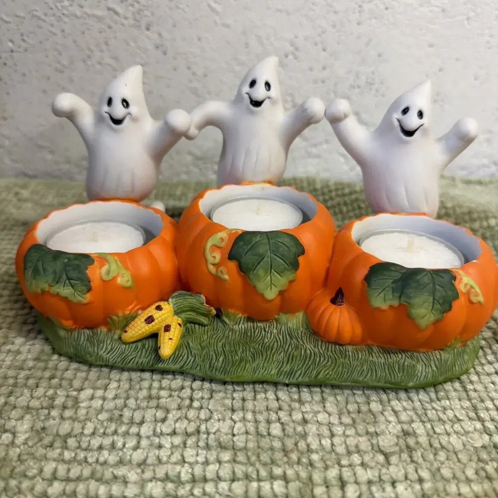 PartyLite Ghost Trio Tealight Holder P7262 Retired Halloween Fall Decor